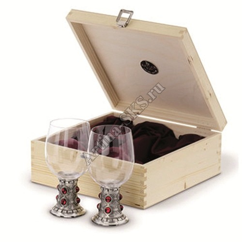 Artina SKS Бокалы для вина "Рубин" 2 шт. в деревянной коробке 13129 (олово 95% и стекло)